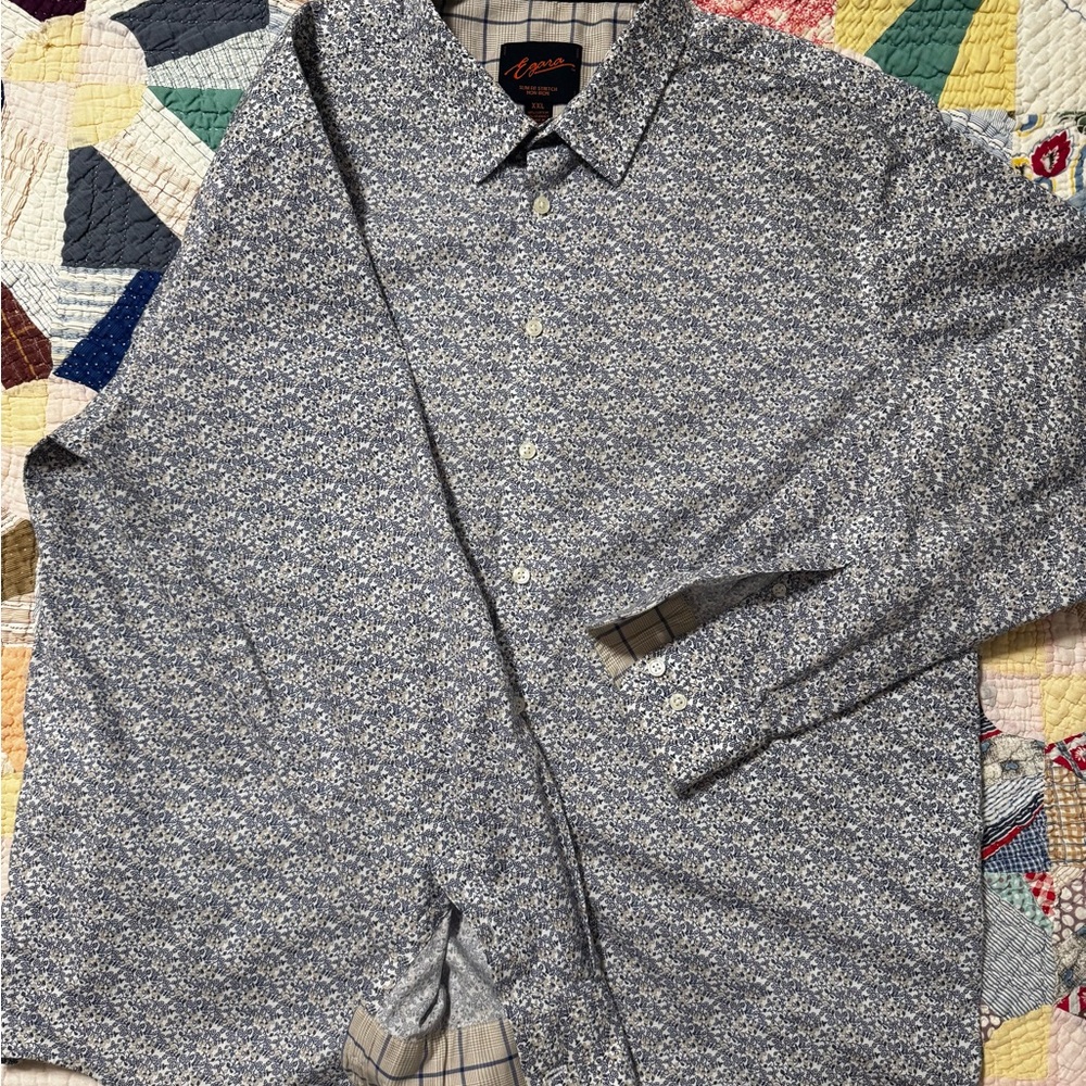 Blue Patterned Button-Up Shirt